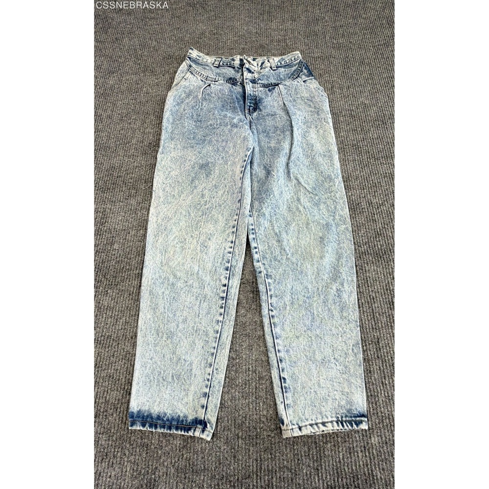 Zena Blue Vintage High Waisted Acid Wash Mom Jeans Size 14 Made in USA Pleated